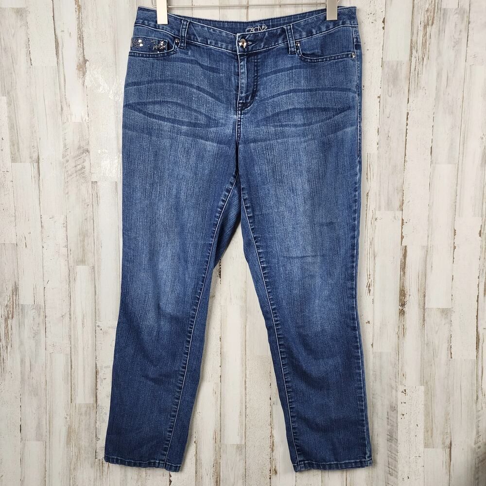 Cache Studded Straight Leg Jeans Blue Size 10
